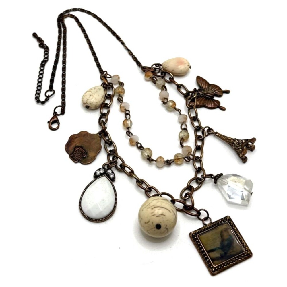 Double Strand Charm Necklace Butterfly Bird Dangle 19" to 22"